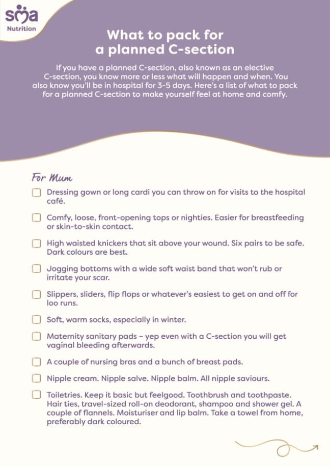 What to Pack for a Planned C-Section - Pregnancy Checklist - PDF Preview