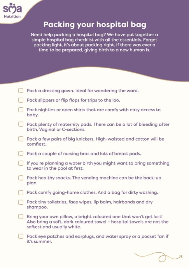What to Pack in Your Hospital Bag - Pregnancy Checklist - PDF Preview